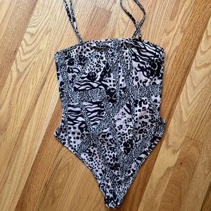 NASTY GAL BODYSUIT PARTY ANIMAL PRINT SIZE 12 NEW